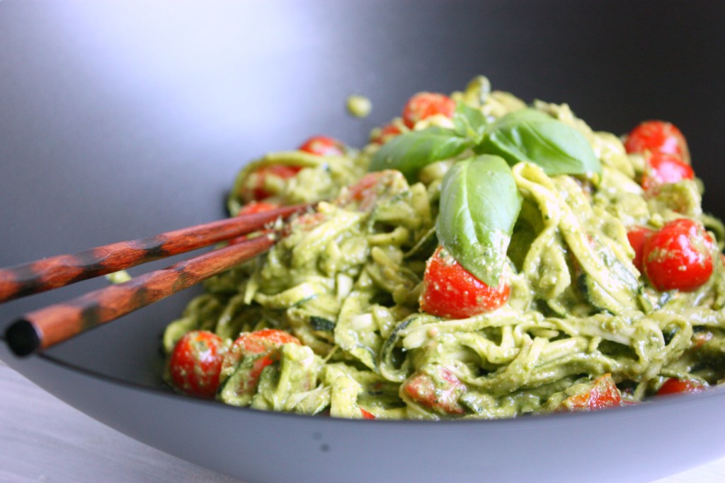 Basil Pesto Zoodles with Tomatoes & Roasted Red Peppers