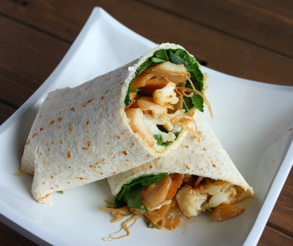 Orange Glazed Cauliflower Wrap with Bamboo Shoots & Bean Sprouts